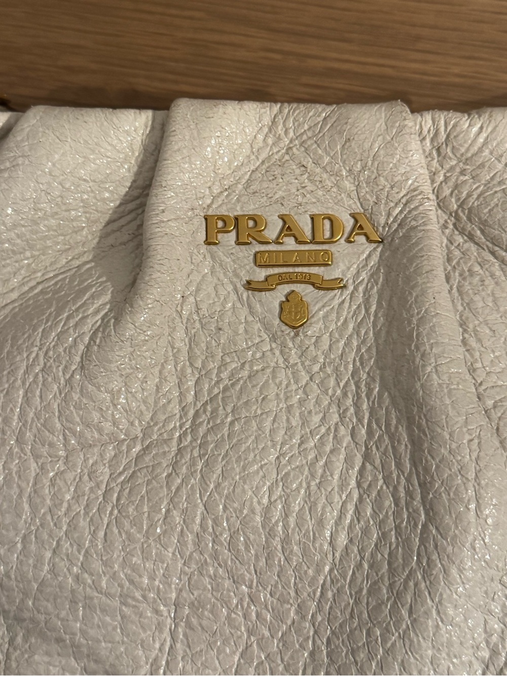PRADA Cervo Lux Chain Hobo Shoulder Bag Leather Cream GHW PREOWNED - Picture 11 of 16